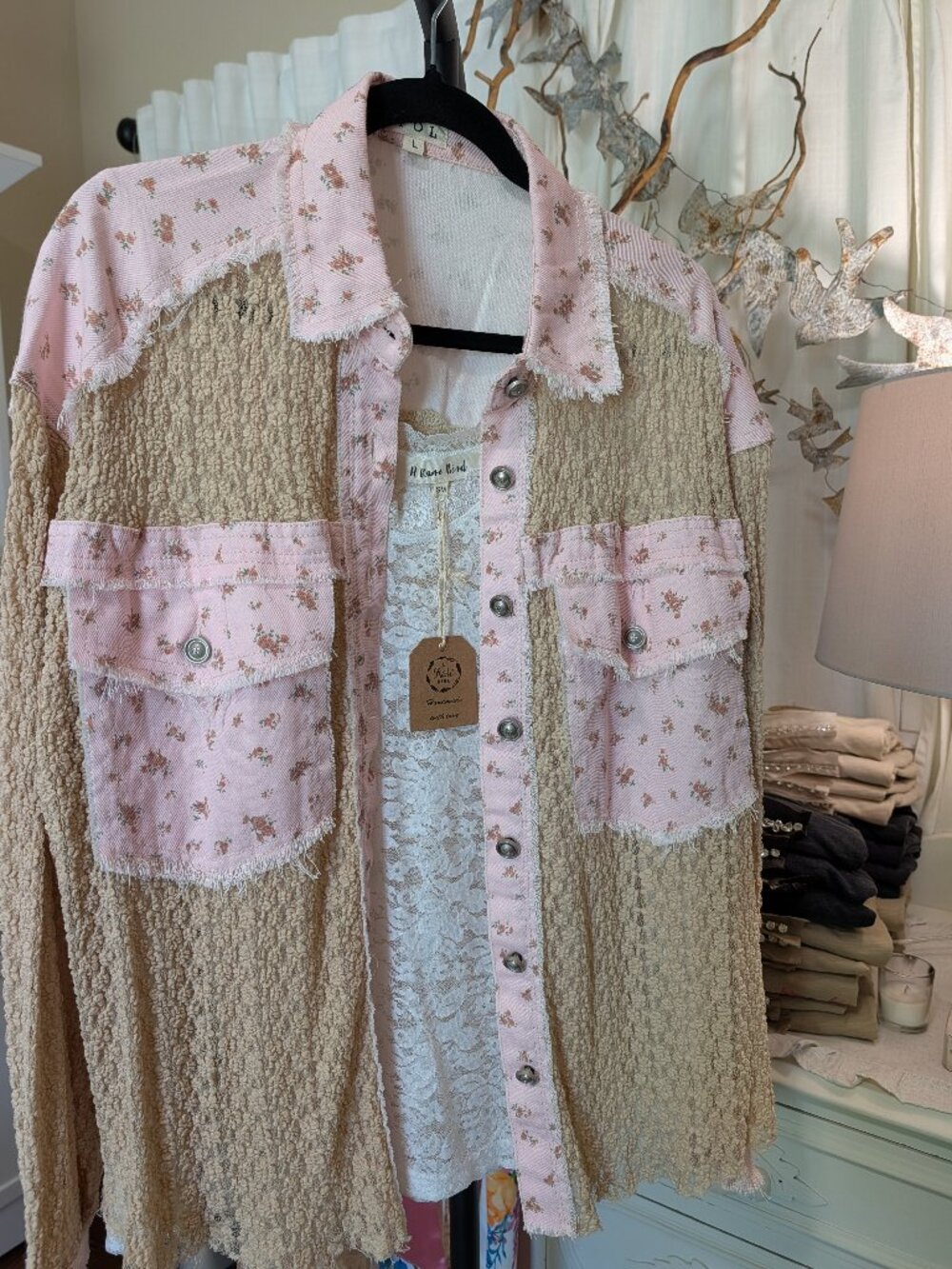 POL BOHO Vintage Inspired Knit and Flowered Shacket